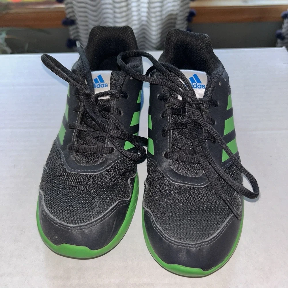 Adidas AltaRun Kids Size 2 Black Green Blue Athletic‎ Running Shoes AH2420